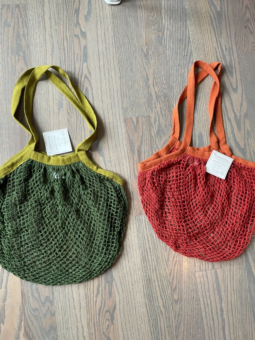 Green and Rust Mesh Market Tote Bags - Stylish Reusable Carryalls NWT